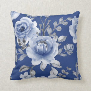 Cojín Decorativo Floral azul marino y elegante acuarela moderna