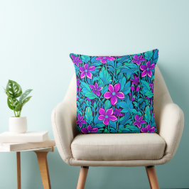 Cojín Decorativo Floral azul morado y Verde azulado de bonito