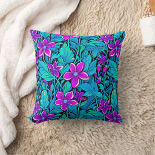 Cojín Decorativo Floral azul morado y Verde azulado de bonito