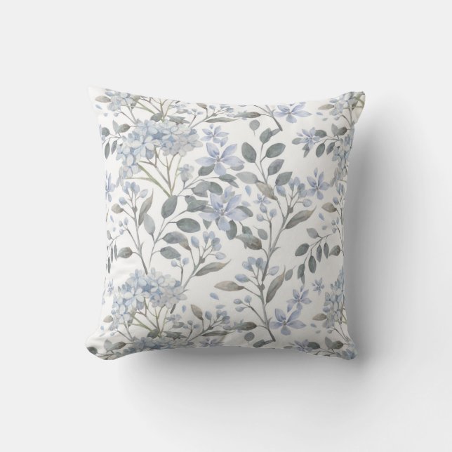 Cojín decorativo floral azul pálido (Anverso)