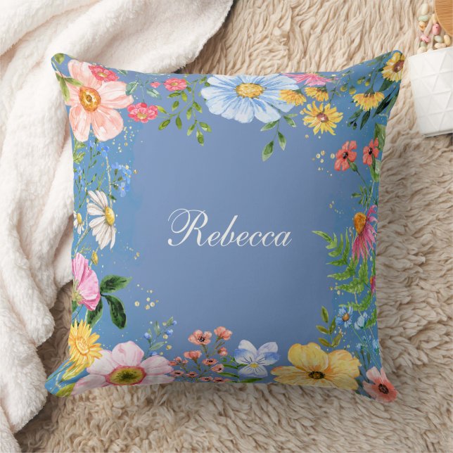 Cojín decorativo floral azul personalizado (Manta)