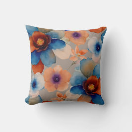 Cojín Decorativo Floral azul, rojo y naranja