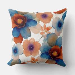 Cojín Decorativo Floral azul, rojo y naranja
