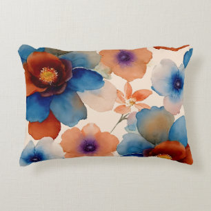 Cojín Decorativo Floral azul, rojo y naranja