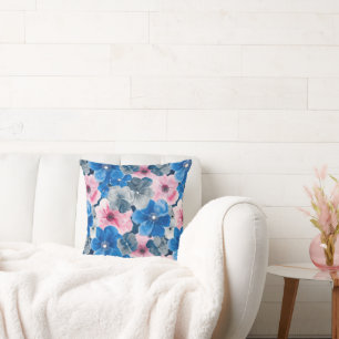Cojín Decorativo Floral azul rosa de moda