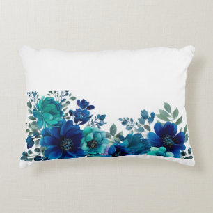 Cojín Decorativo Floral Azul Teal Navy Acuarela A
