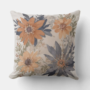 Cojín Decorativo Floral azul turbio y acuarela Naranja