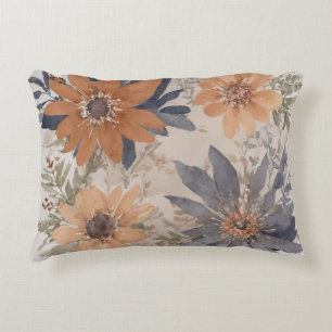 Cojín Decorativo Floral azul turbio y acuarela Naranja