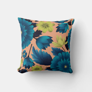 Cojín Decorativo Floral azul y amarilla en fondo de color