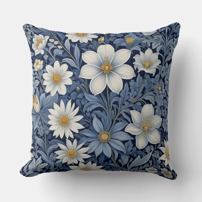 Cojín Decorativo Floral azul y blanca (Anverso)