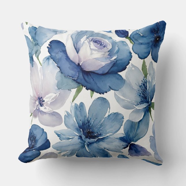 Cojín Decorativo Floral azul y blanca magnífica (Anverso)
