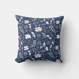 Cojín decorativo floral azul y blanco