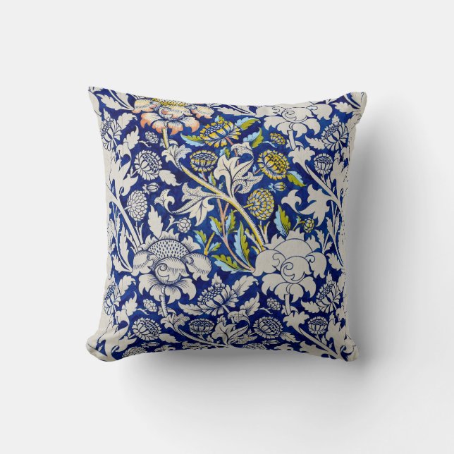 Cojín decorativo floral azul y blanco (Anverso)
