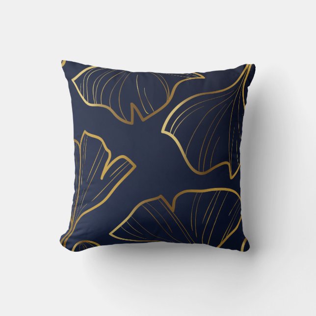 Cojín Decorativo Floral azul y dorada elegante (Anverso)