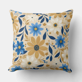 Cojín Decorativo floral azul y dorado