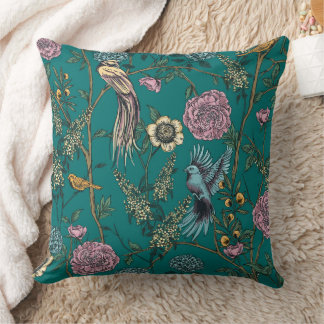 Cojín Decorativo Floral azul y floral de aves