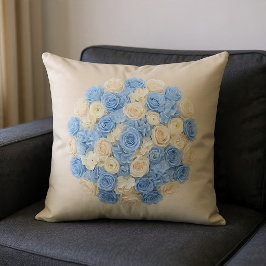 Cojín Decorativo Floral Azul y Marfil
