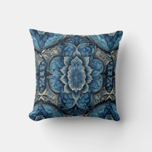 Cojín Decorativo Floral azul y plateada abstracta