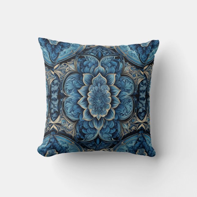 Cojín Decorativo Floral azul y plateada abstracta (Anverso)