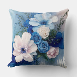 Cojín Decorativo Floral azul y rosa suave acuarela