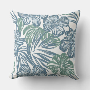 Cojín decorativo floral azul y verde