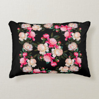 Cojín Decorativo Floral background. Peonies pink and white on a dar