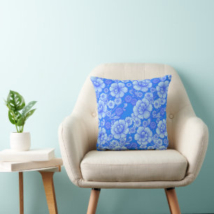 Cojín Decorativo Floral Barroco de Primavera Azul