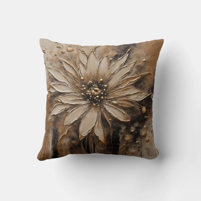 Cojín Decorativo Floral Beige de oro negro (Reverso)