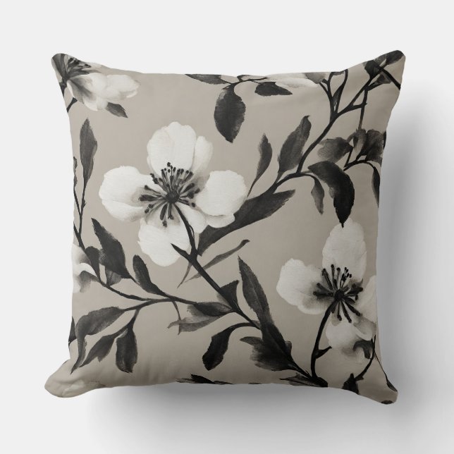 Cojín Decorativo Floral blanca blanca blanca negra (Anverso)
