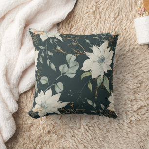 Cojín Decorativo Floral blanca y azul invernal con oro