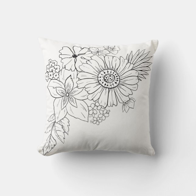 Cojín Decorativo Floral blanca y negra (Anverso)