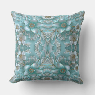 Cojín decorativo floral blanco verde azulado