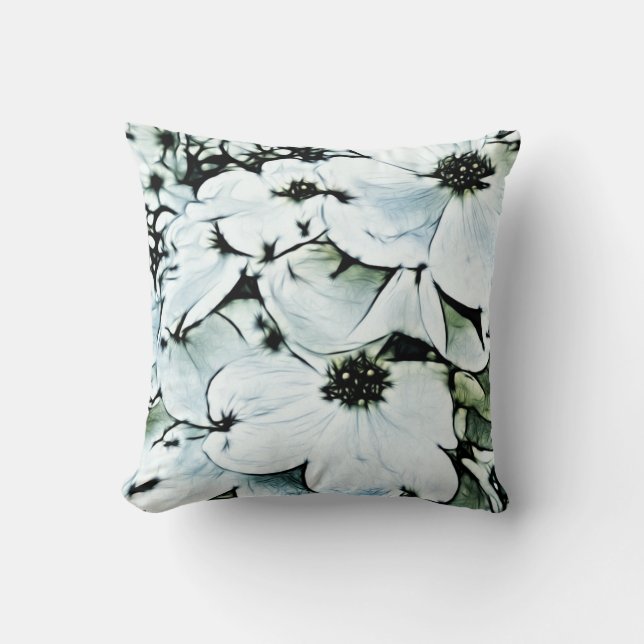 Cojín decorativo floral blanco y negro (Anverso)