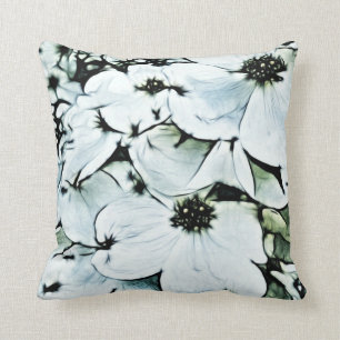 Cojín decorativo floral blanco y negro