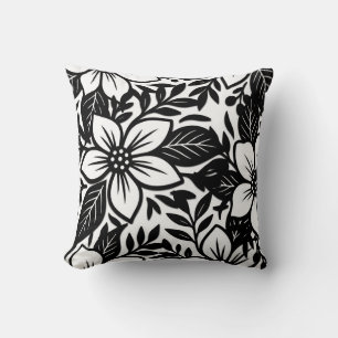 Cojín Decorativo Floral Bloom Moderno y Audaz en Blanco y Negro