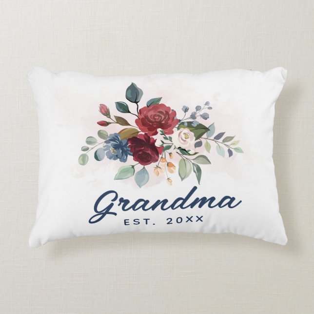 Cojín Decorativo Floral Bloom Script Grandma Personalizado (Anverso)