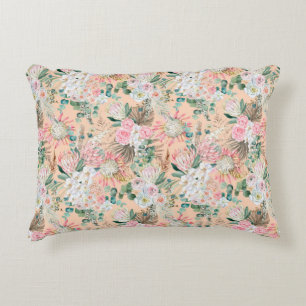 Cojín Decorativo Floral Boho Eucalipto Rosa Blanco de Moda