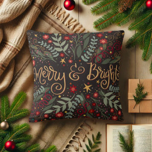 Cojín Decorativo Floral Bonito de Navidades merry y brillantes