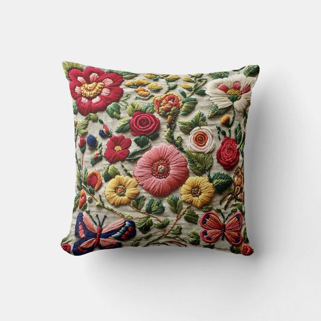 Cojín Decorativo Floral Bordado (Anverso)