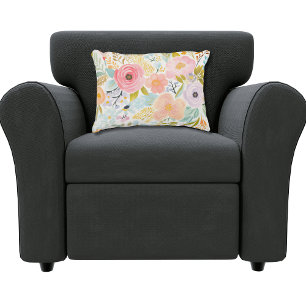 Cojín Decorativo Floral Botánico Acuarela Rosa Pastel Azul