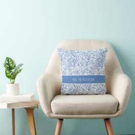 Cojín decorativo floral botánico azul personalizad