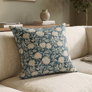 Cojín Decorativo Floral Botánico Azul Vintage