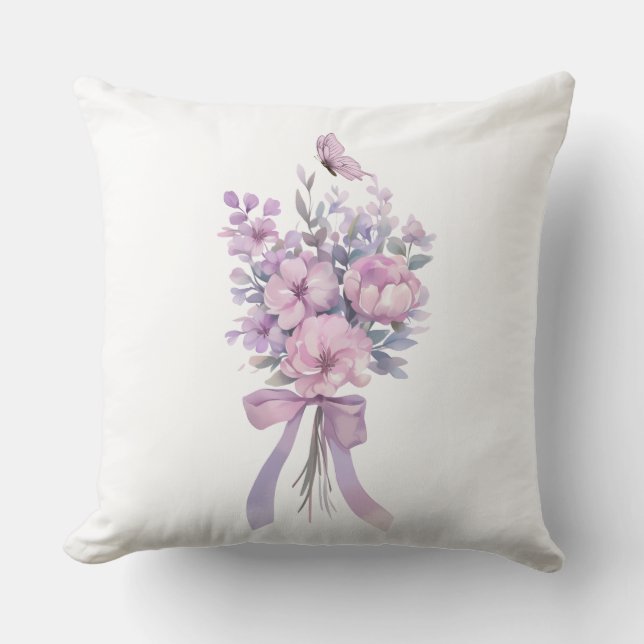 Cojín Decorativo Floral Bouquet & Butterfly Pillow – Romantic  (Anverso)
