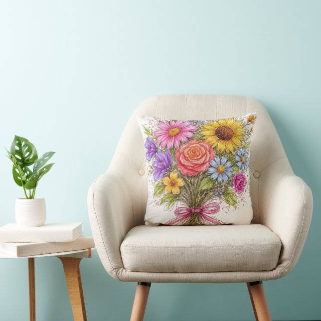 Cojín Decorativo Floral Bouquet - Scribbled Style Art (Silla)