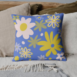 Cojín Decorativo Floral brillante azul y amarillo