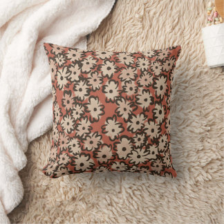 Cojín Decorativo Floral caprichoso dibujado a mano en marrón óxido