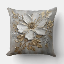 Cojín Decorativo Floral Casa Rústica Gris Neutro Dorado