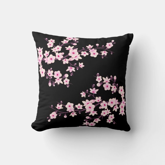 Cojín Decorativo Floral Cerezo Blossom Pink Black (Anverso)