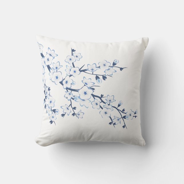 Cojín Decorativo Floral Cherry Blossoms Blue White (Anverso)