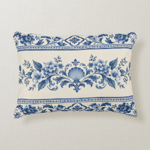 Cojín Decorativo Floral Chinoiserie Azul Concha Marina